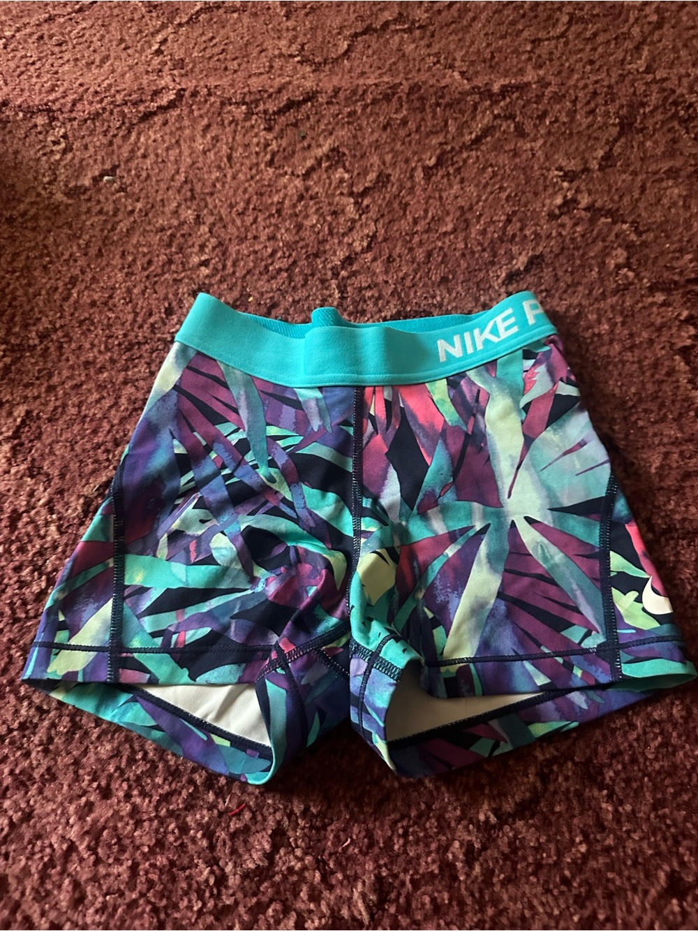 Nike Dri-FIT Teal and Purple Patterned Athletic Shorts